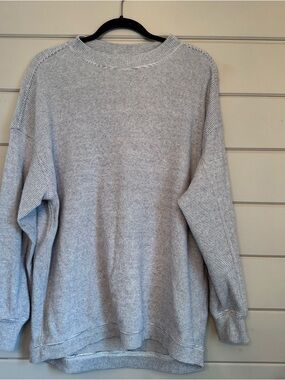 Aerie Gray Oversized Waffle Knit Crew Neck Sweater